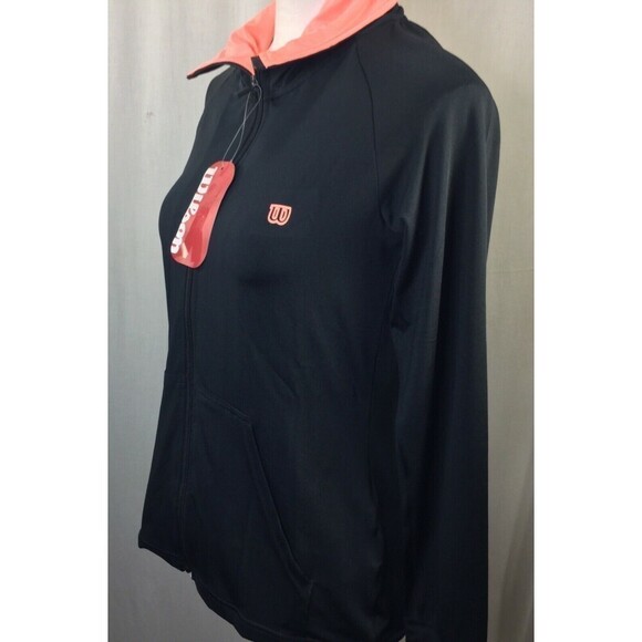 NWT Wilson Black Zip Workout Jacket Woman's Size S Coral Salmon Collar New - Picture 4 of 7